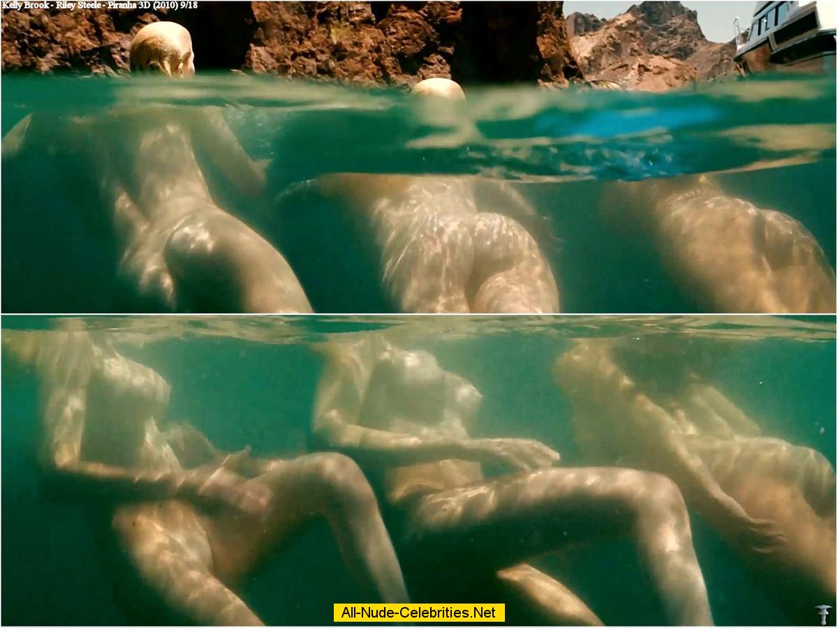 Kelly Brook fully nude scenes from Piranha 3D with Riley Steele.