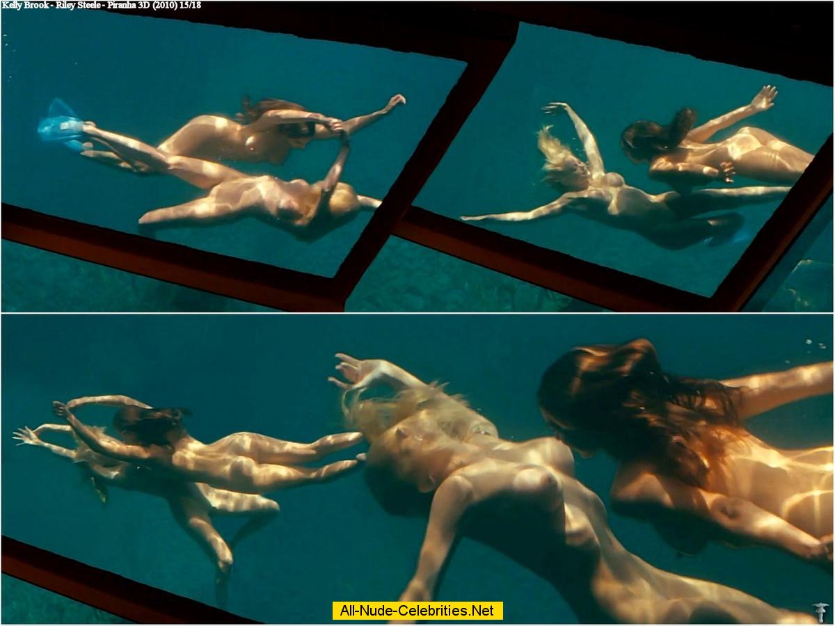 Kelly Brook fully nude scenes from Piranha 3D with Riley Steele.